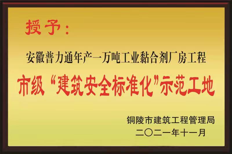 銅陵市2021年度“市級建筑安全標準化示范工地”榮譽稱號